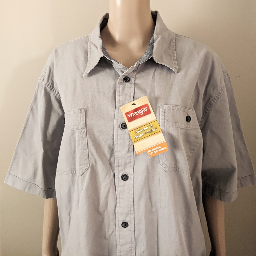 Wrangler Workwear Button Down Gray Short Sleeve Shirt, Men's XXL